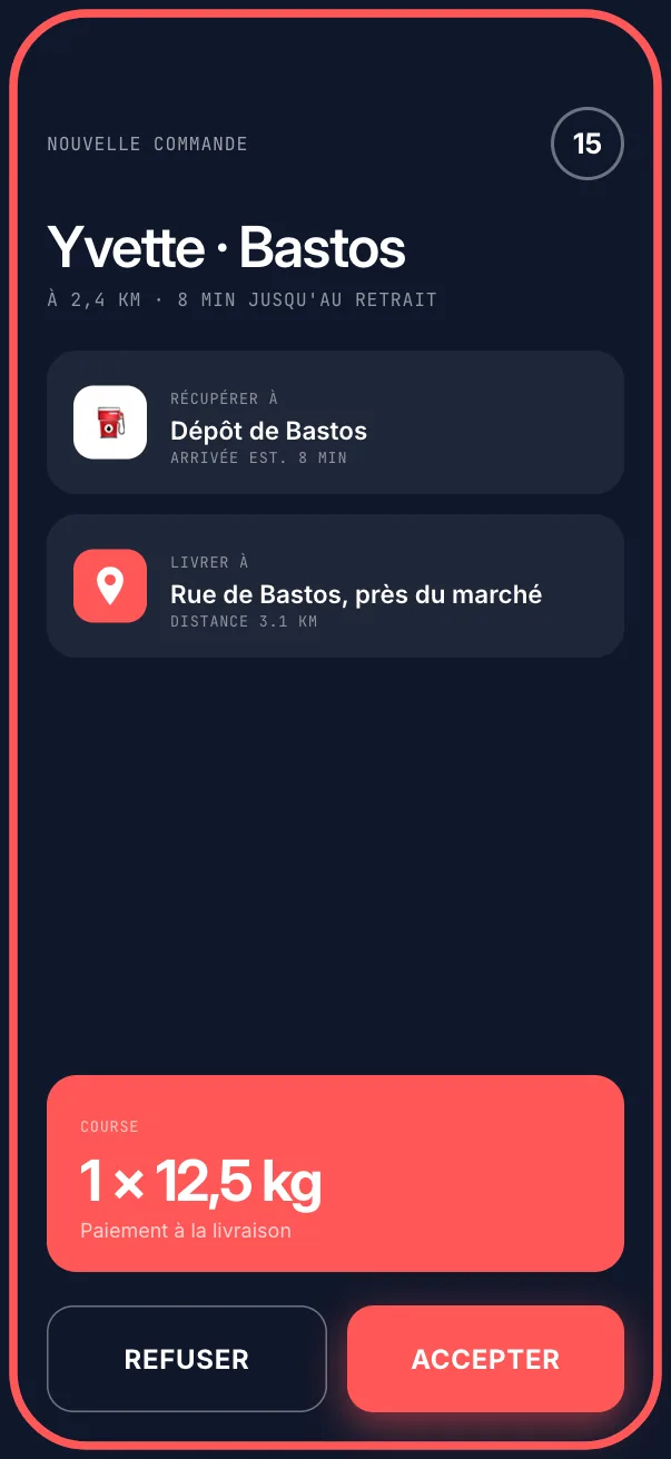 Écran Nouvelle commande de MyGaz Pro